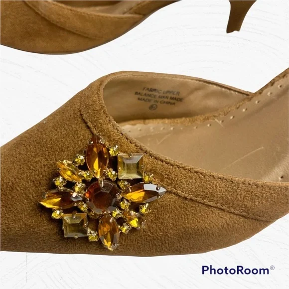 Delicious New in Box Golden Brown Brocade Heels Slides Wm 6.5 - Picture 4 of 8